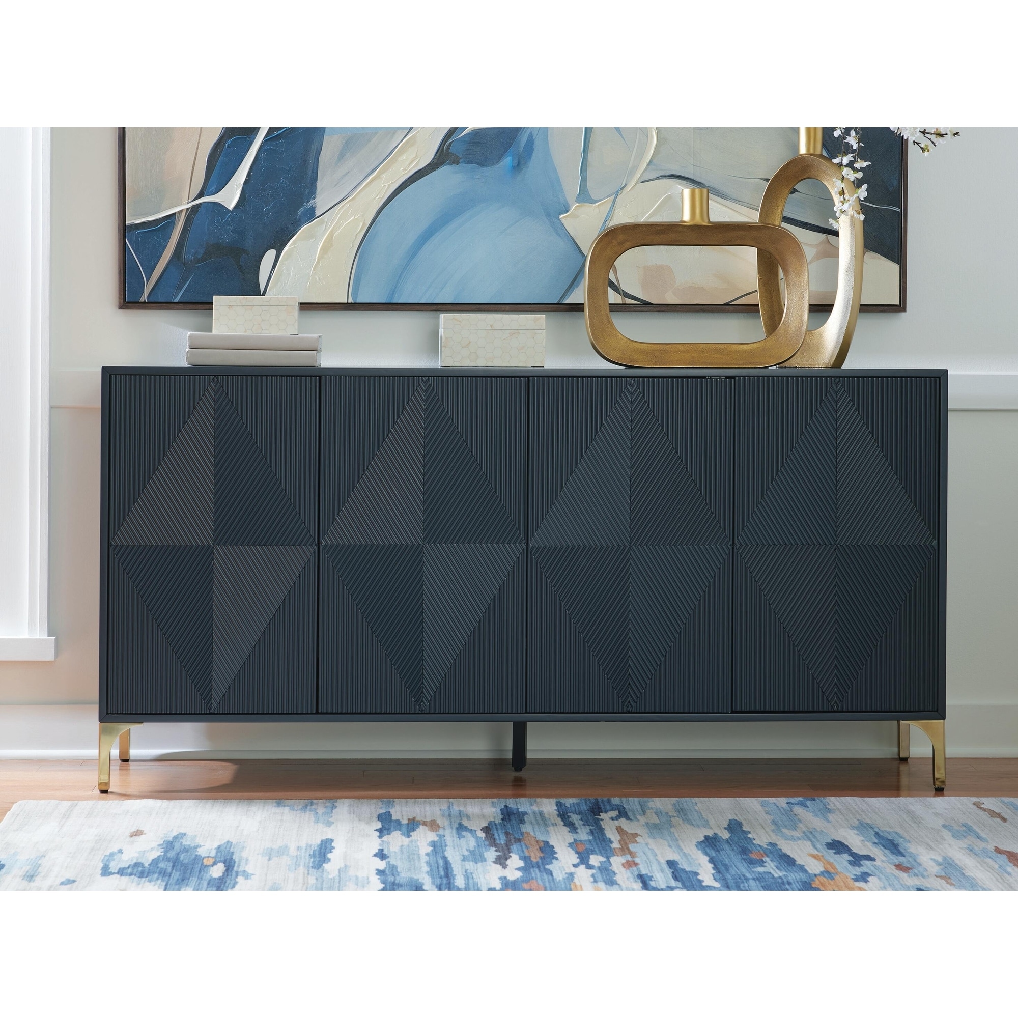 Signature Design by Ashley Loirwick Dark Blue Accent Cabinet - 72" W x 15.88" D x 36.25" H