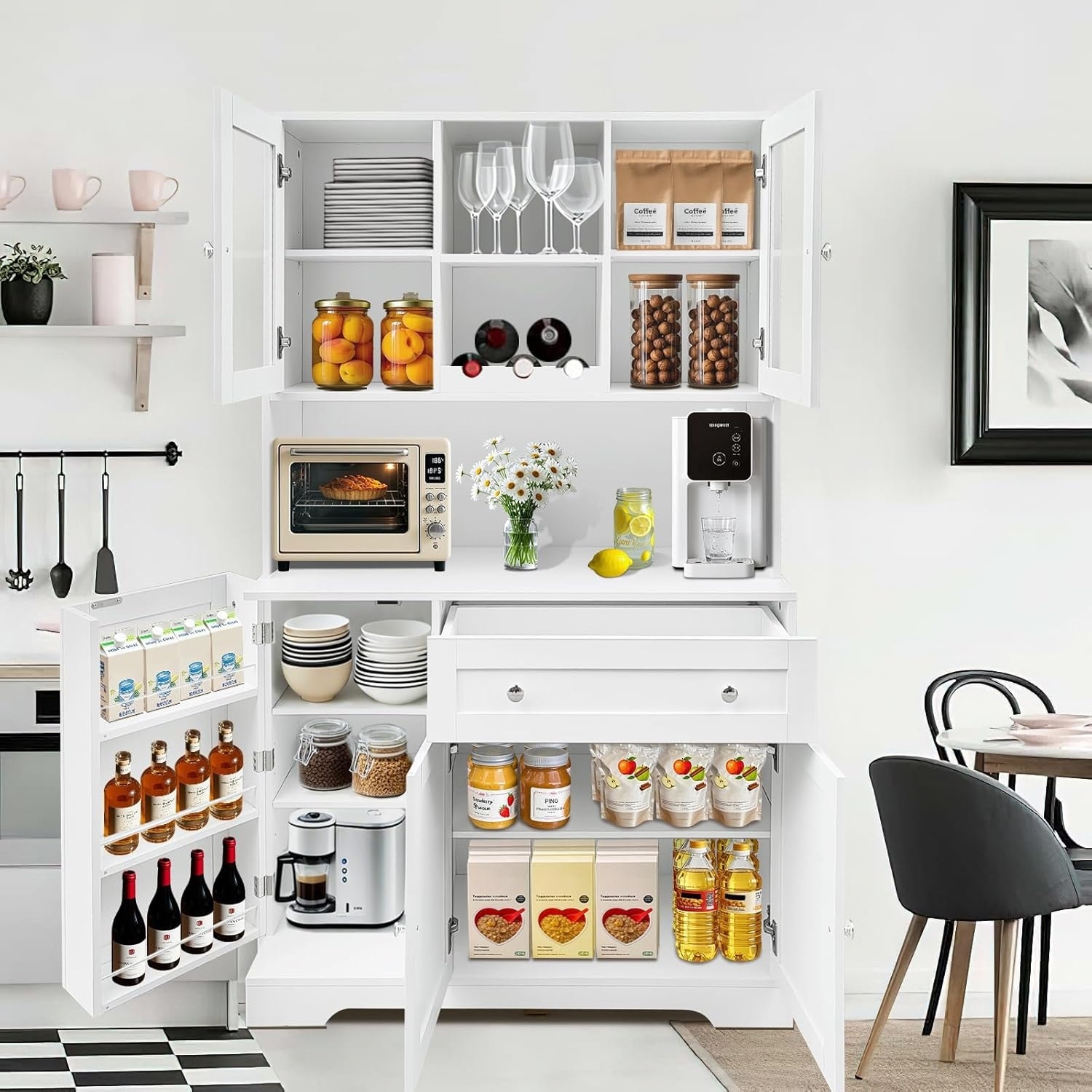 68'' Tall Kitchen Pantry Cabinet,Wine Rack, Acrylic Doors, Drawer, Door Shelves, Storage Shelves
