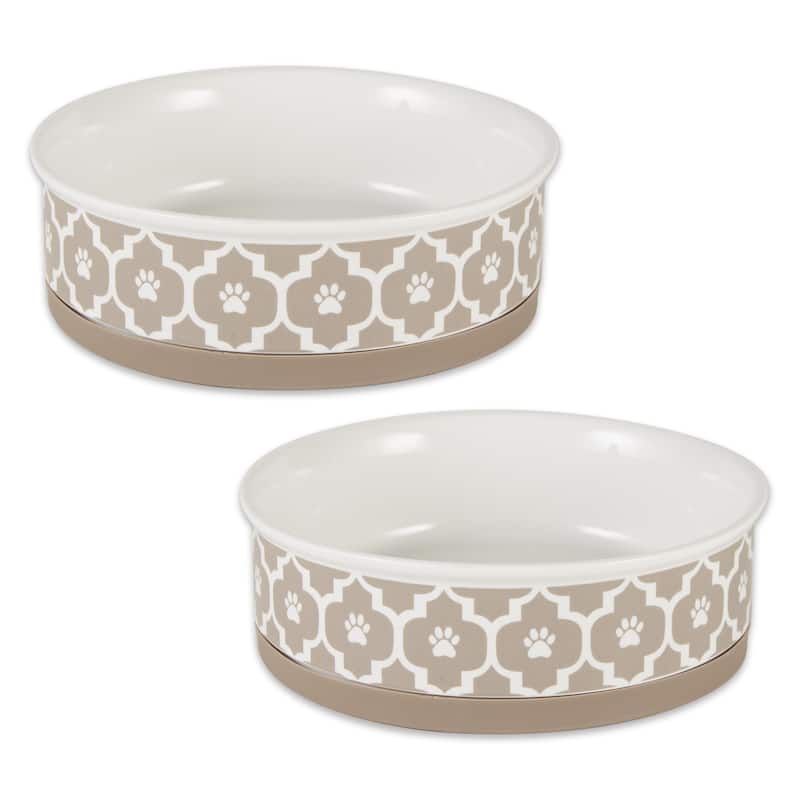 Bone Dry Lattice Pet Bowl (Set of 2) - Stone - Large Set, 7.5x2.4"