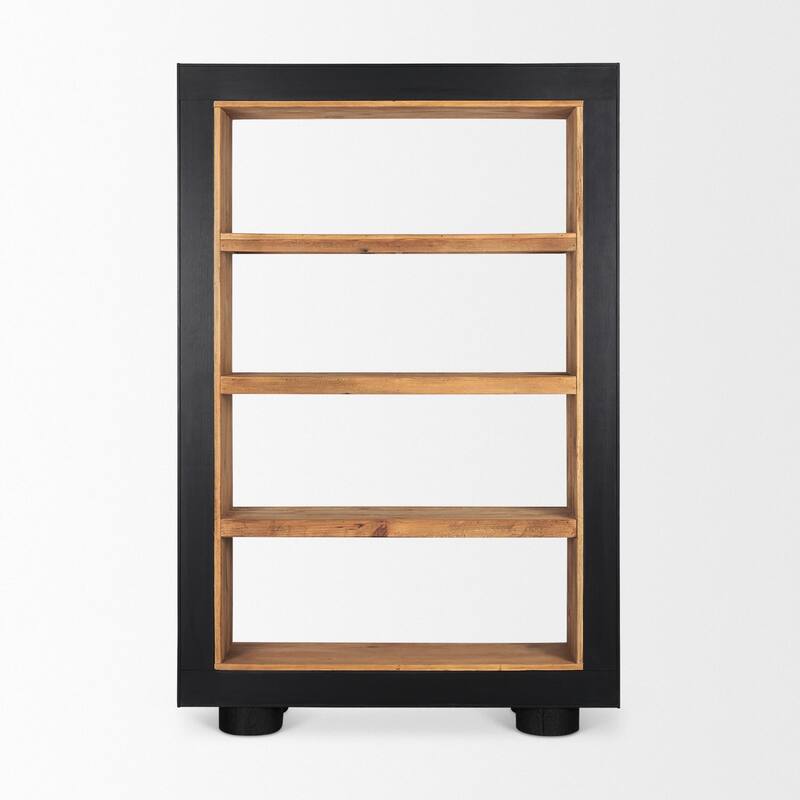 Tabor Natural Wood w/ Black Oak Frame Bookcase - 47.0L x 16.0W x 72.0H