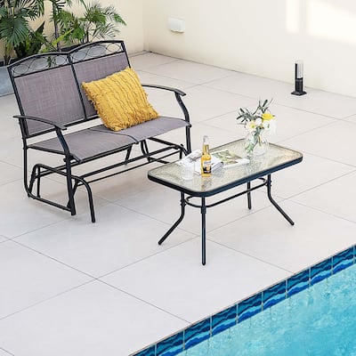 2PCS Patio Loveseat Glass Coffee Table Set Heavy-Duty Rocking Chair