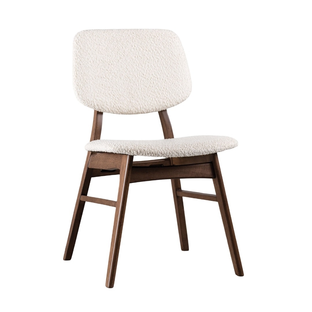 2pc Side Chair Angled Legs Padded Seat And Back Mid-Century Modern Walnut And Beige Finish Dining Room