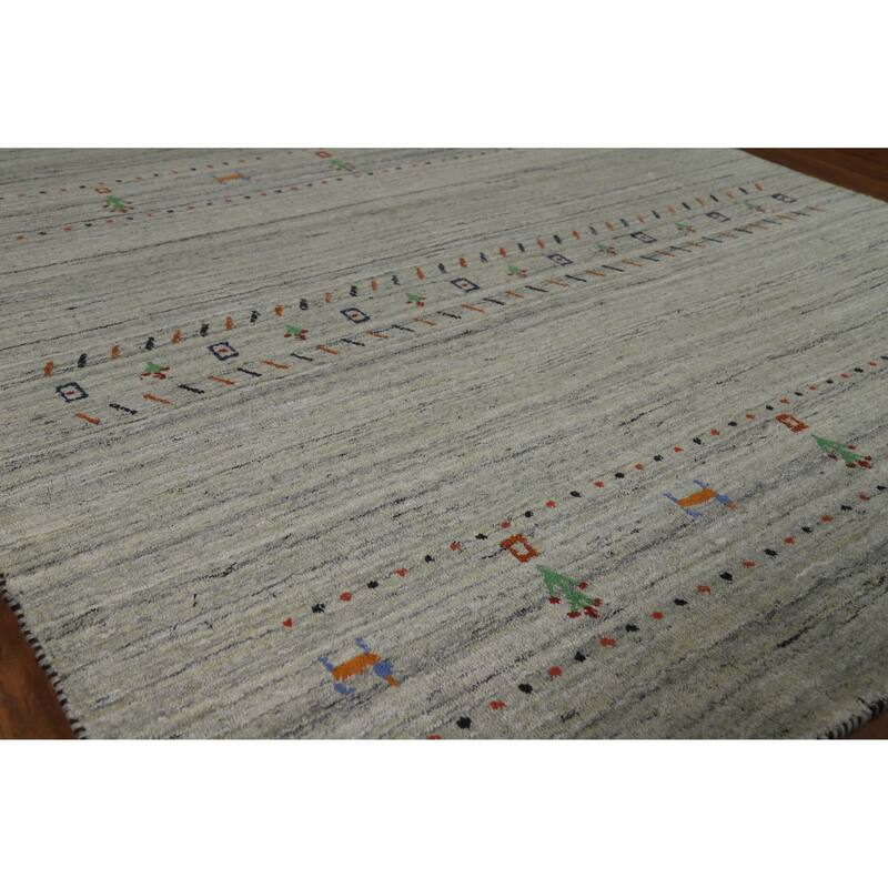 Hand Knotted Oriental 100% Wool Carpet Tribal Animal Pictorial Green Gabbeh Area Rug - 8' 1'' X 4' 11''