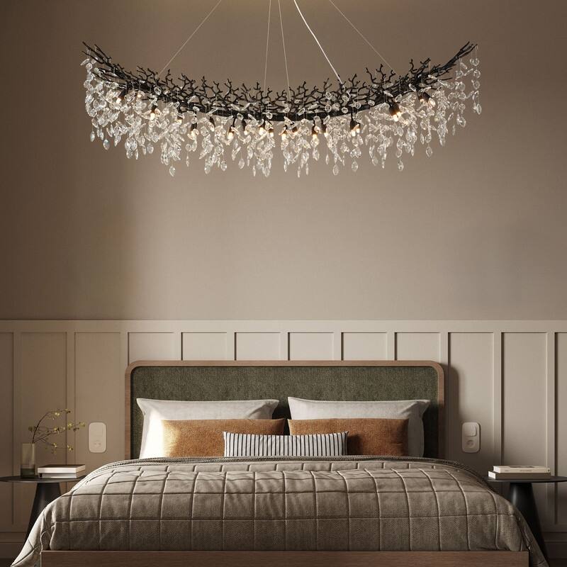 Modern Branch Crystal Linear Chandelier, 1100-1830mm Dining Pendant Light