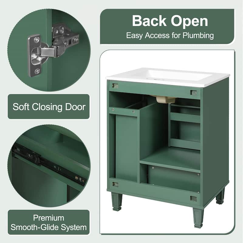 24" Bathroom Vanity with Sink, Bathroom Cabinet with Door Shelf, Deep Drawer, 2-Tier Pull-Out Basket