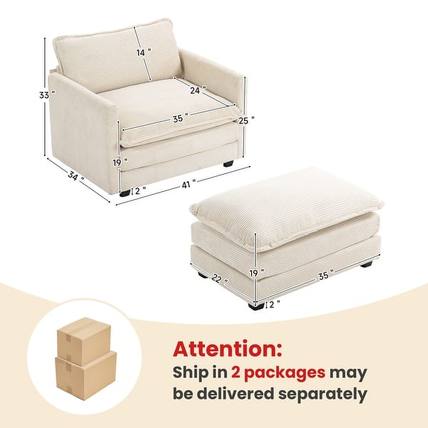 dimension image slide 11 of 16, Corduroy Sectional Sofa with Removable Ottomans & Ultra-soft Cushions for Living Room & Bedroom