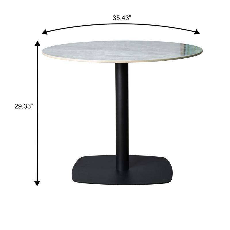 Vail Round Dining Table 36 in. Sintered Stone Tabletop in Black Stainless Steel Square Pedestal Base for Kitchen and Dining Room