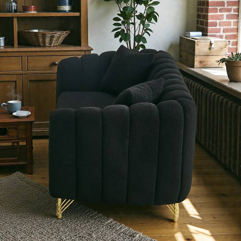 63" Chenille Loveseat Sofa, Modern Tufted 2-Seater Couch with Gold Metal Legs, Deep Plush Living Room Sofa for Apartments