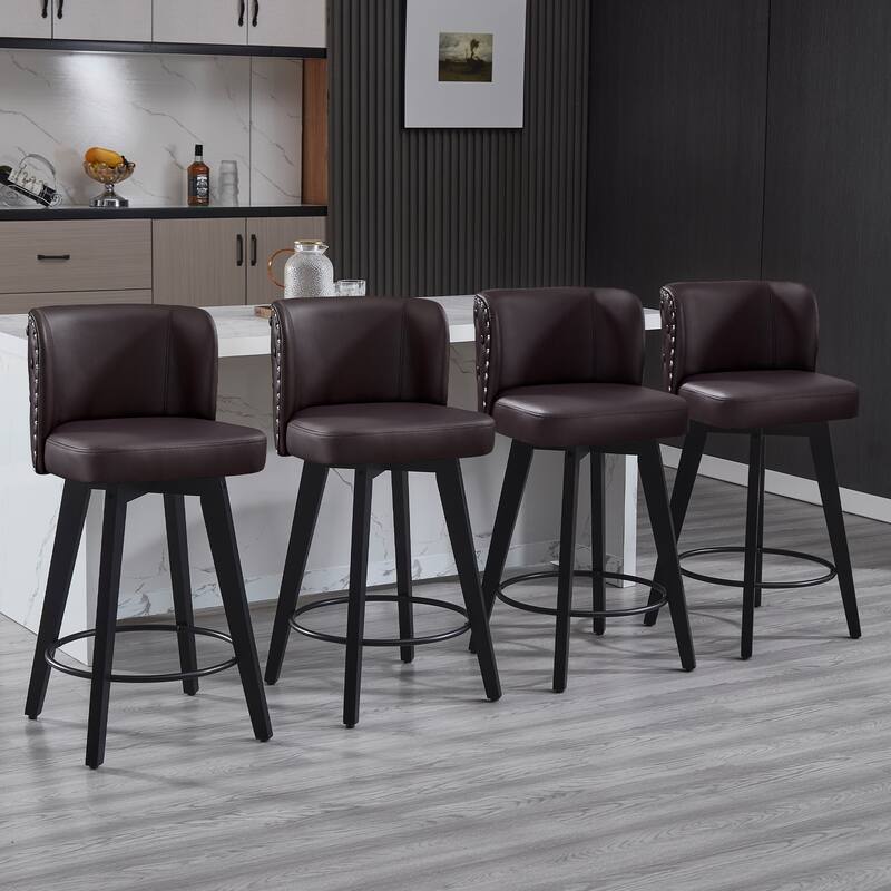 27.5" Faux Leather Upholstered Swivel Counter Height Bar Stool with Wooden Frame, Set of 1/2/3/4