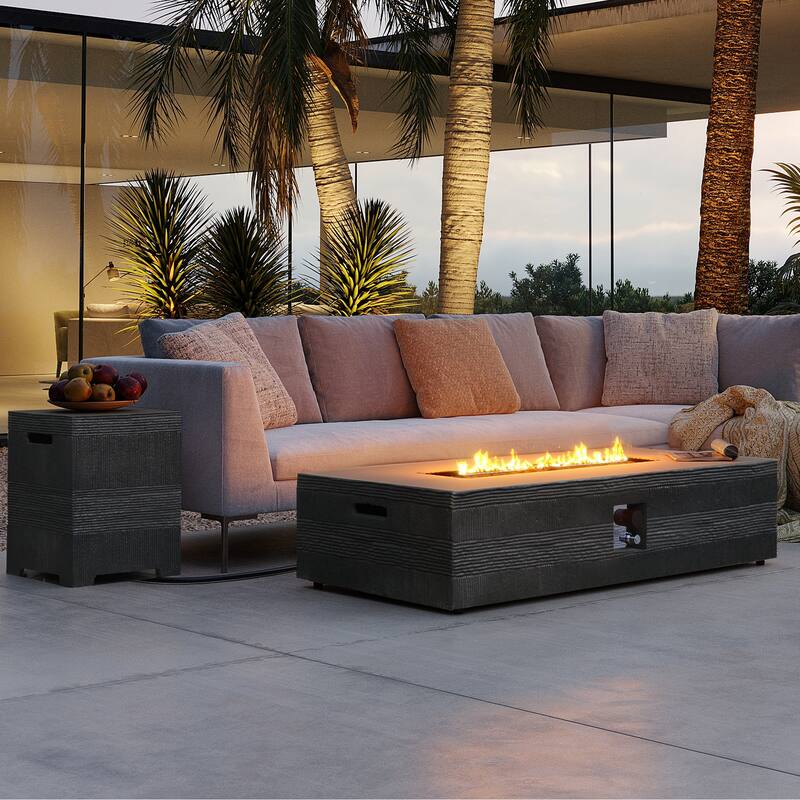 Patio Watcher 56in. Outdoor Rectangle Magnesium Oxide Fire Pit Table with Gas Tank Cover - GRAY