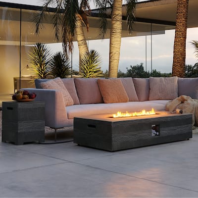 Patio Watcher 56in. Outdoor Rectangle Magnesium Oxide Fire Pit Table with Gas Tank Cover