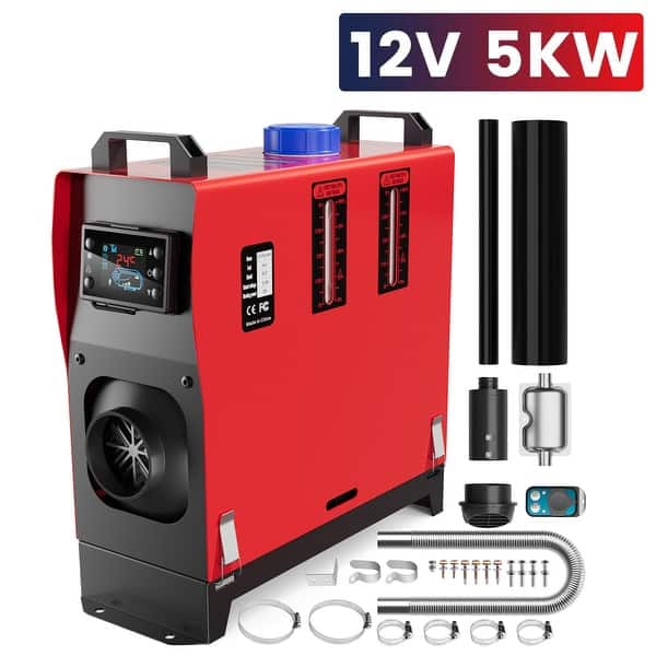 slide 2 of 40, Diesel Heater 12V 5-8KW, All in One Diesel Air Heater with 5L/1.3Gal Fuel Tank, Diesel Parking Heater Red - 5KW