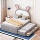 preview thumbnail 1 of 34, Roomfitters Full Size Upholstered Platform Bed with Trundle, Storage Drawers, LED Rabbit Headboard, Gray