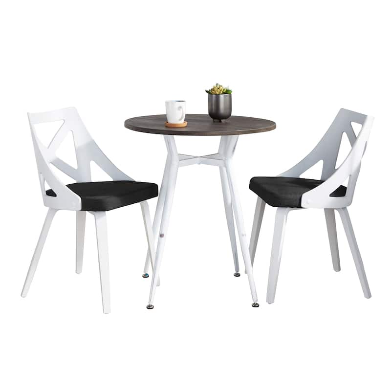 The Gray Barn Ciara-Charlotte Round 3-Piece Dinette Set - Charcoal Fabric/Vintage White Metal/White Wood