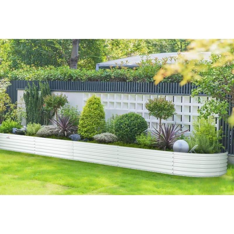Outdoor 12 ft. x 3 ft. x 1.5 ft. Oval Extra Large Metal Anti-Rust Raised Garden Bed in Gray For Vegetables and Flowers