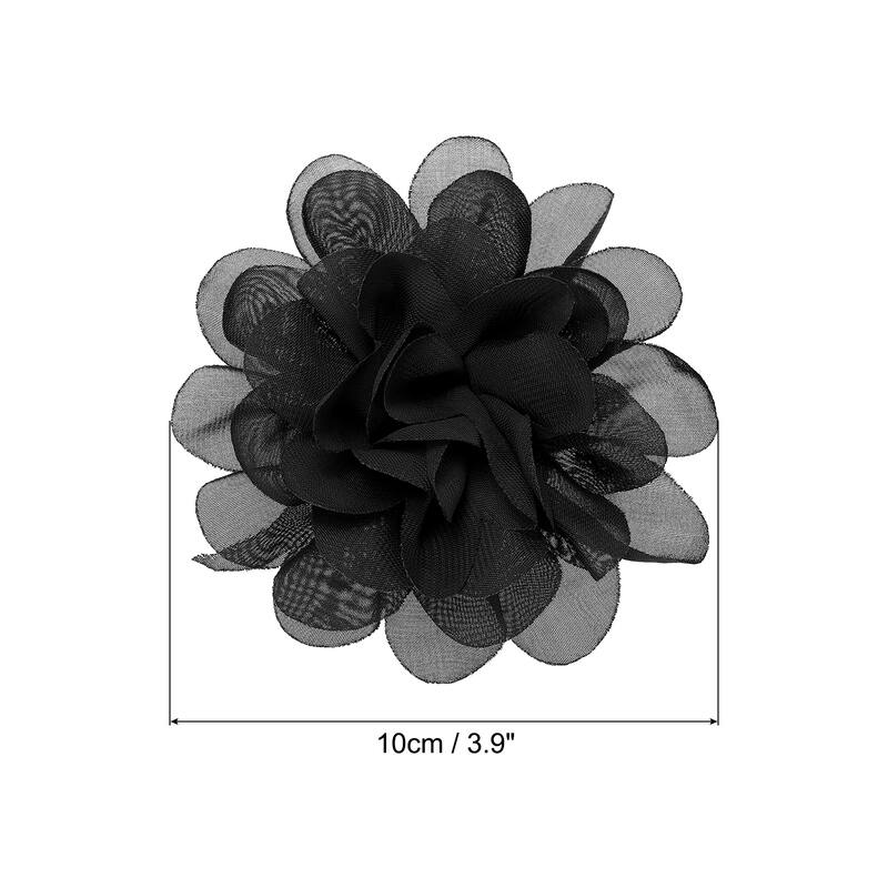 10Pcs Chiffon Flowers Fabric Flower Sewing Fabric Appliques - Black - 3.9"