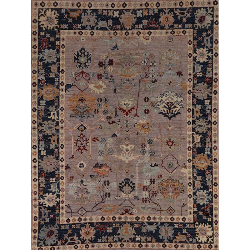 Vegetable Dye Oushak Turkish Rug Hand-Knotted Floral Wool Carpet - 8'0"x 9'11"