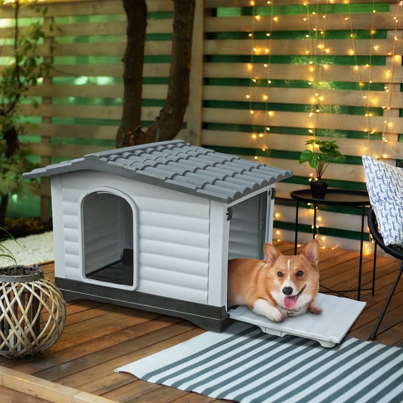 Moasis Slant-roof Dog House with Vent and Windows, Side Door