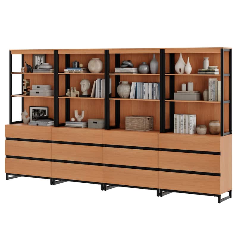 WAMPAT Modern 72" Tall Bookcase with Drawers and Open Book Shelfs, Library Book Shelf for Home Office, Living Room