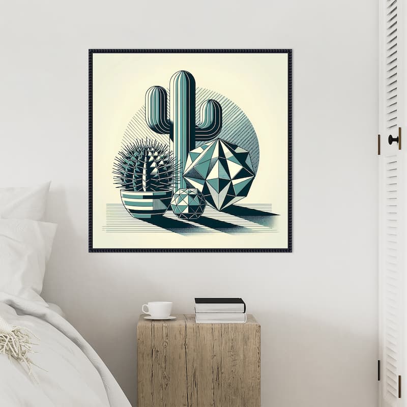 Succulents in Angled Vases by David Galan Framed Canvas Wall Art Print - Sylvie Beaded Black