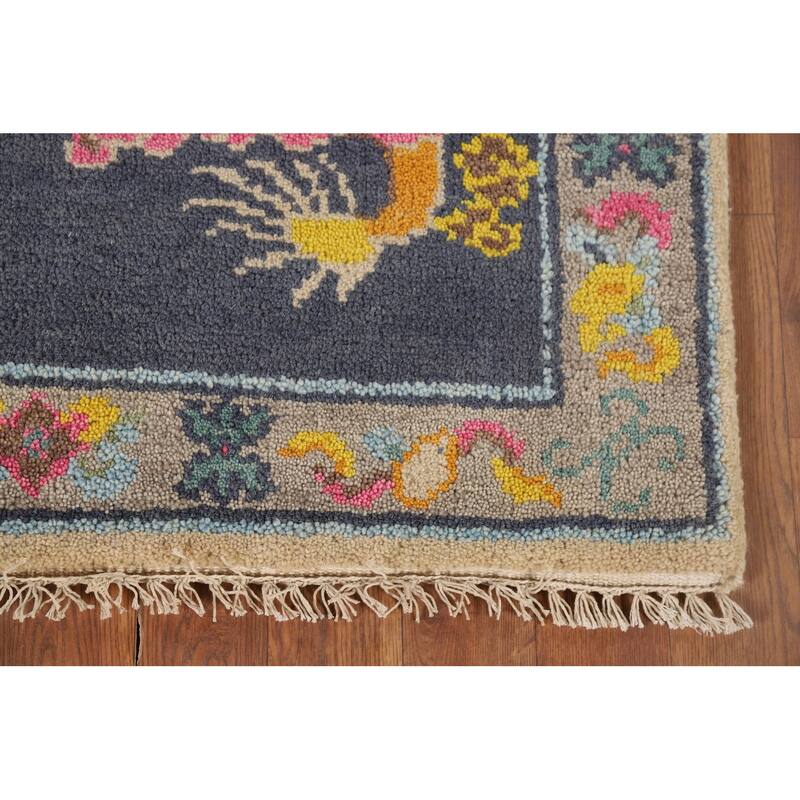 Hand Knotted Oriental 100% Wool Carpet Traditional Geometric Navy Blue & Blues Art Deco Area Rug - 3' 0'' X 2' 0''