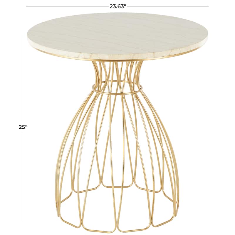Metal Flower Inspired Accent Table with Cream Marble Tabletop - Gold - Roche River Decor