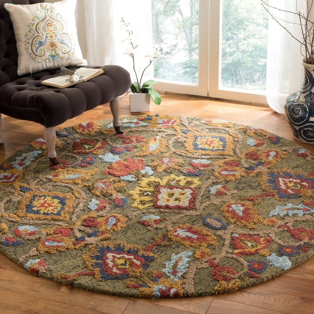 SAFAVIEH Chelsea Collection Area Rug - 4' Round, Black & Multi, Hand-Hooked  French Country Wool, Ideal for High Traffic Areas in Living Room, Bedroom