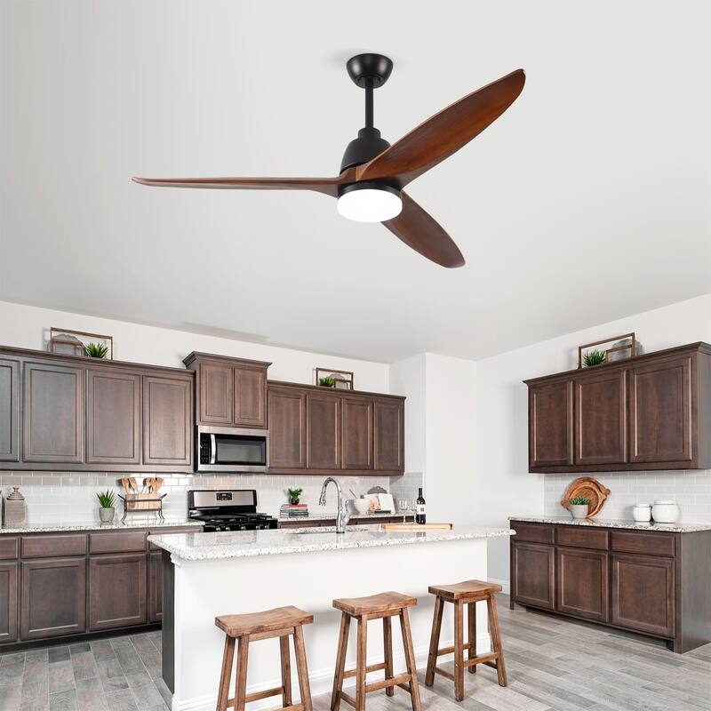 Hot sales 52 Inch Black Ceiling Fan With 3 Color Dimmable 5 Solide Wood Blades Remote Control Reversible DC Motor With Led Light