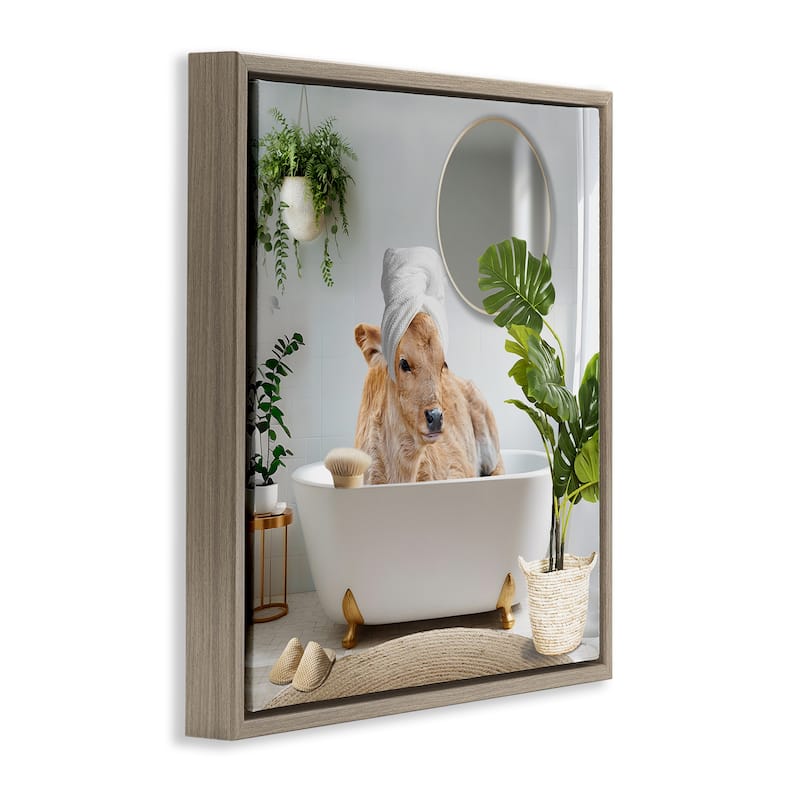 Stupell Pampered Cow in Bath Framed Floater Canvas Wall Art Design By CAD Designs