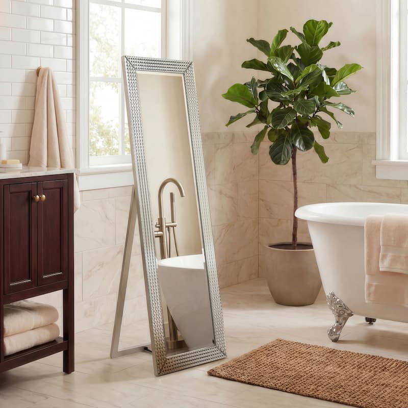 Bling Beveled Wall Mirror Glass Cheval, Bathroom, Bedroom, Living Room Ready to Hang 64"x18" - Clear - 64 x 18