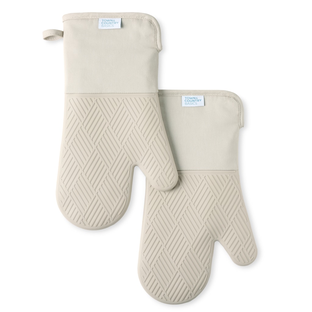 TOWN & COUNTRY BASICS Basketweave Soft Silicone Oven Mitt 2-Pack Set, Heat Resistant , Flexible Silicone, Non-Slip Grip