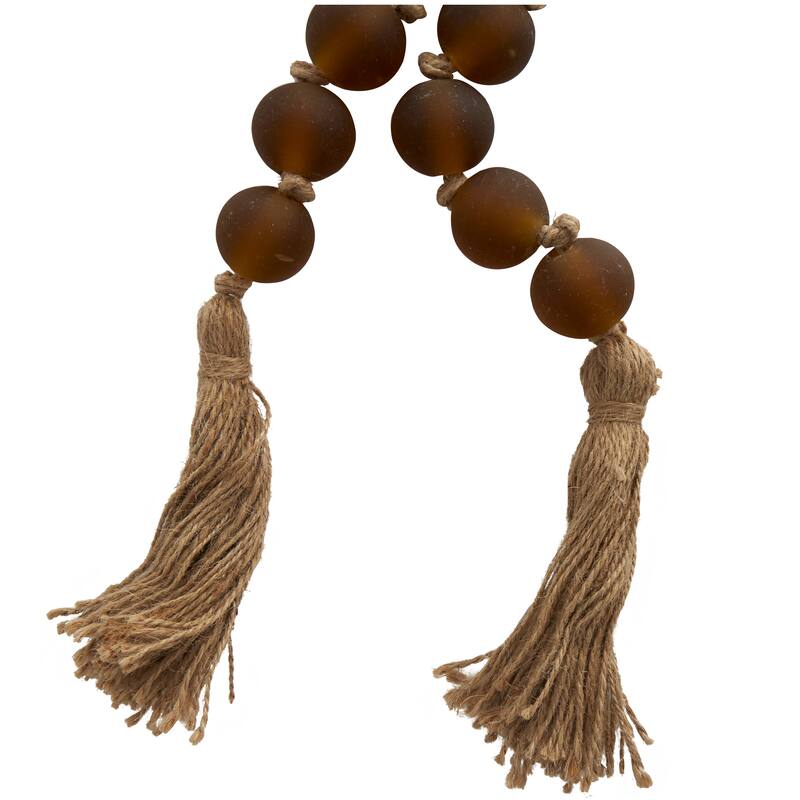 Glass Handmade Round Frosted Beaded Garland with Tassel with Knotted Brown Jute