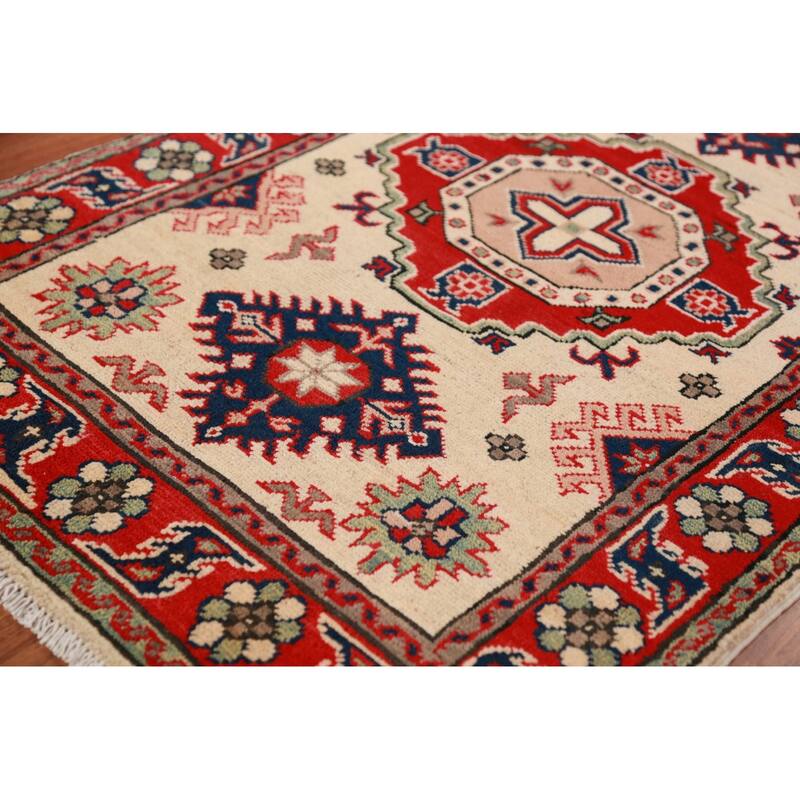 Ivory Kazak Foyer Rug Traditional Handmade Wool Carpet - 2'9"x 4'0"