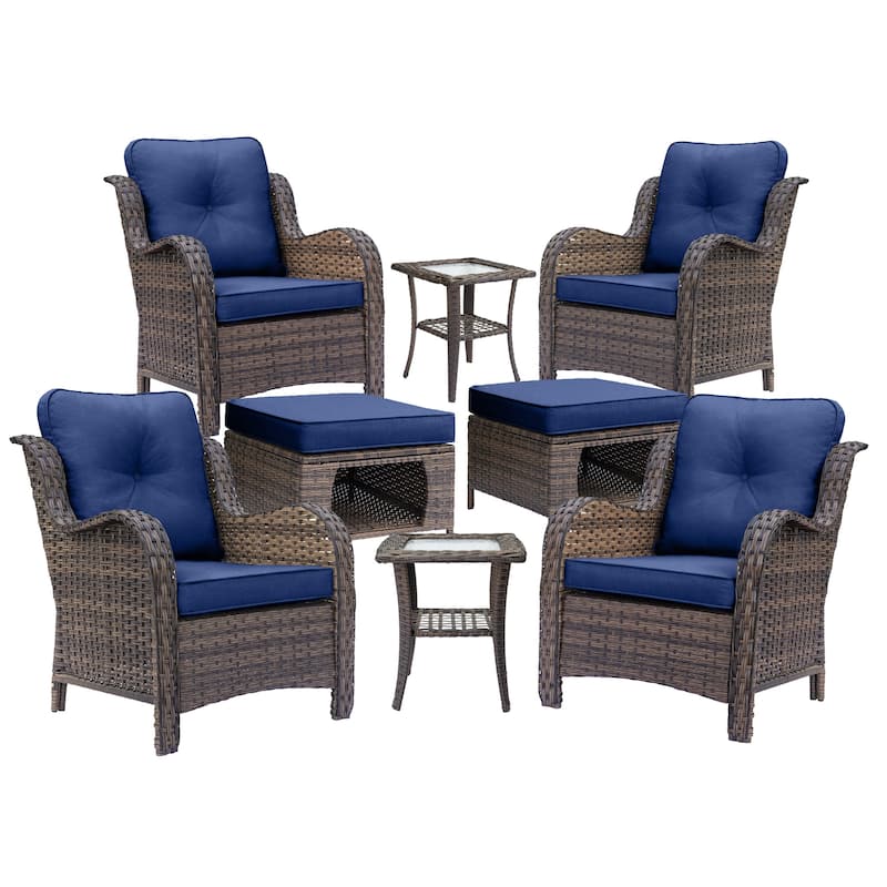 High Back Wicker Outdoor Patio Conversation Seating Sets with Side Table