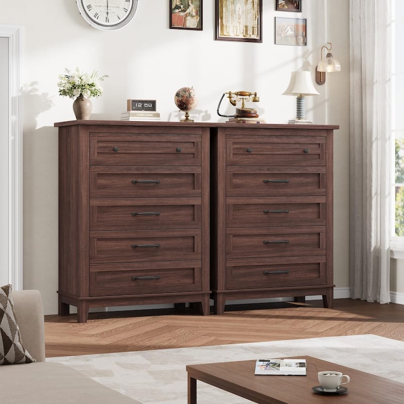 5 Drawer Dresser for Bedroom, Tall Freestanding Chest with Wood Frame and Vertical Storage