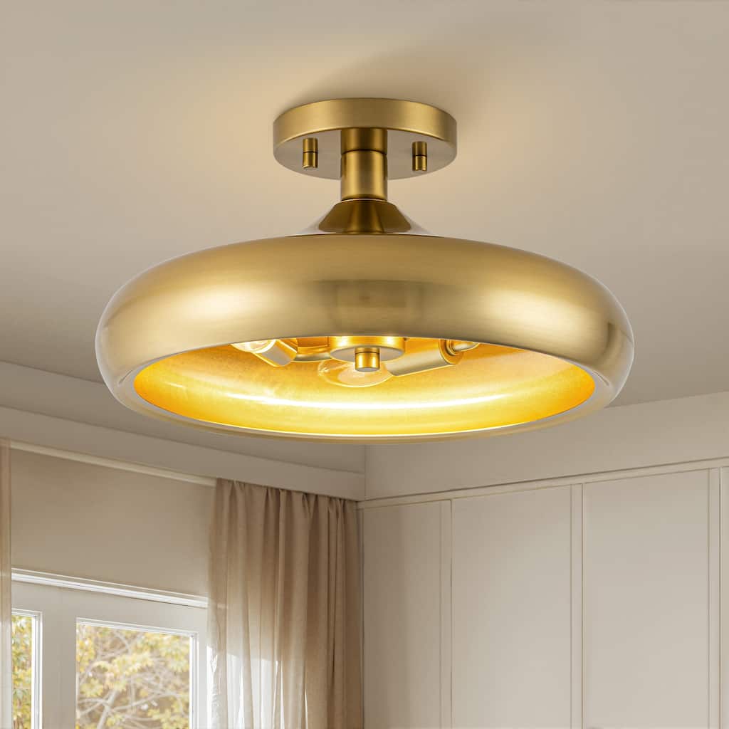 3-Light Industrial Antique Bronze Semi-Flush Mount Ceiling Light - Antique Bronze - 13.4-in W x 7.08-in H