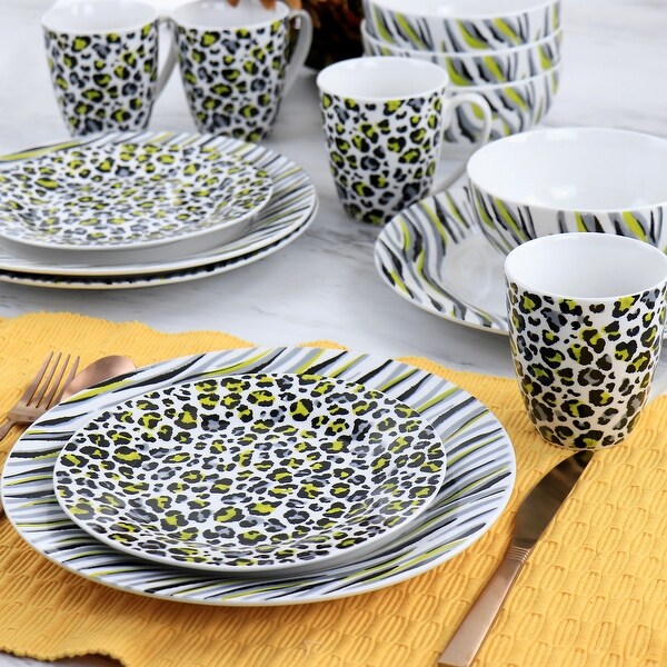Gibson Home 16 Piece Fine Ceramic Safari Dinnerware Set - Bed Bath