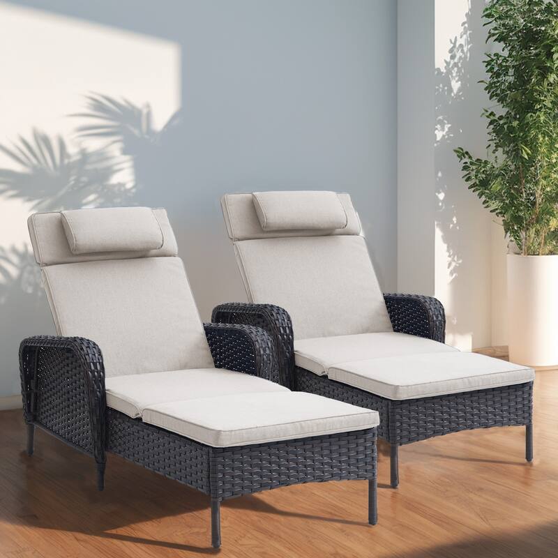 Patio Chaise Lounge Chairs Set of 2 Lounge Chairs - Brown-Beige