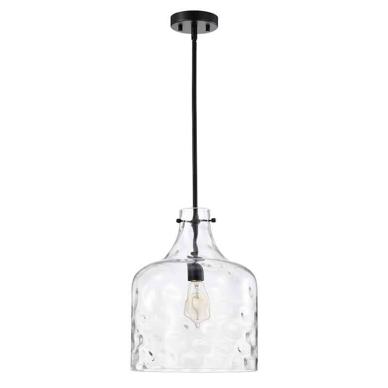 1-Light Black Finish 12-inch Clear Dimpled Pedant Lamp - 12in