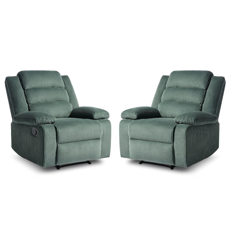 2 Set Modern Corduroy Manual Recliner Chair, Oversize Accent Chair Recliner with Wide Armrest