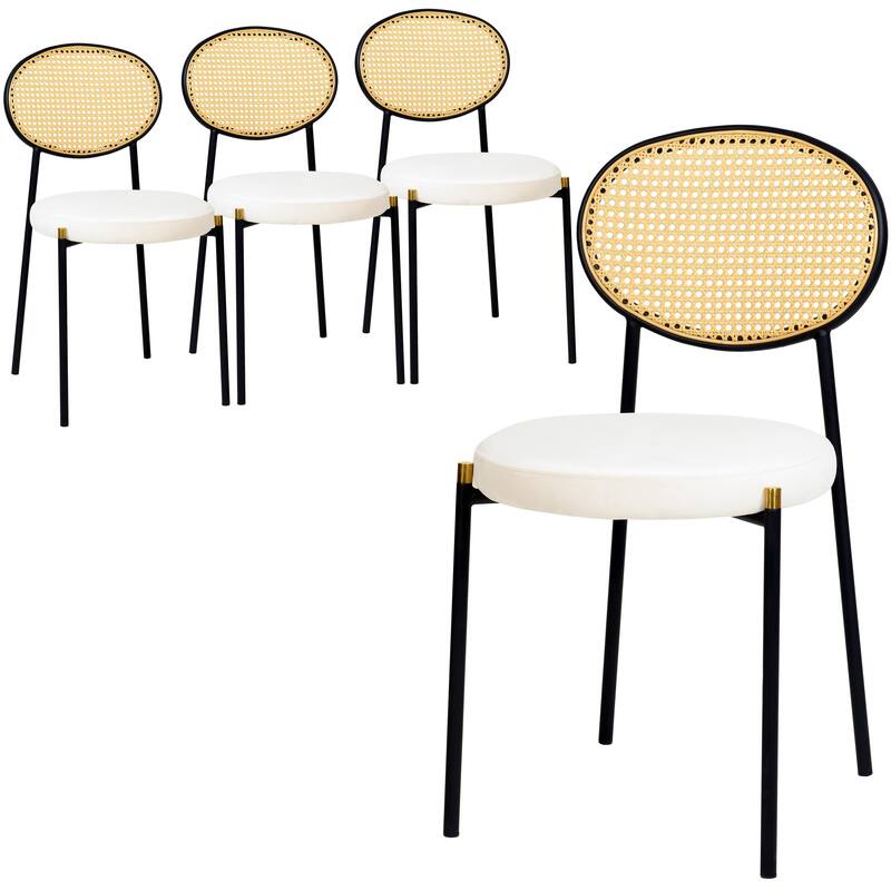 Euston Modern Velvet or Leather Upholstered Round Seat with Powder Coated Finish and Thick Cushion Set of 4 - Beige