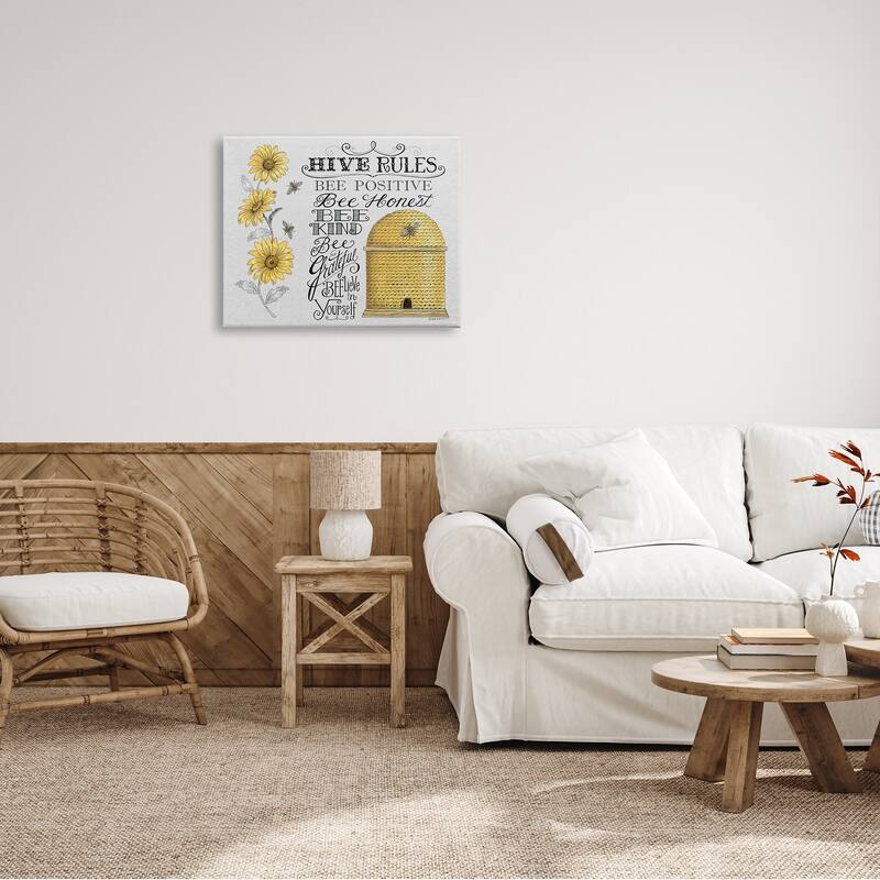 Stupell Hive Rules Motivational Phrases Bee Puns Vintage Beehive Canvas Wall Art - Yellow