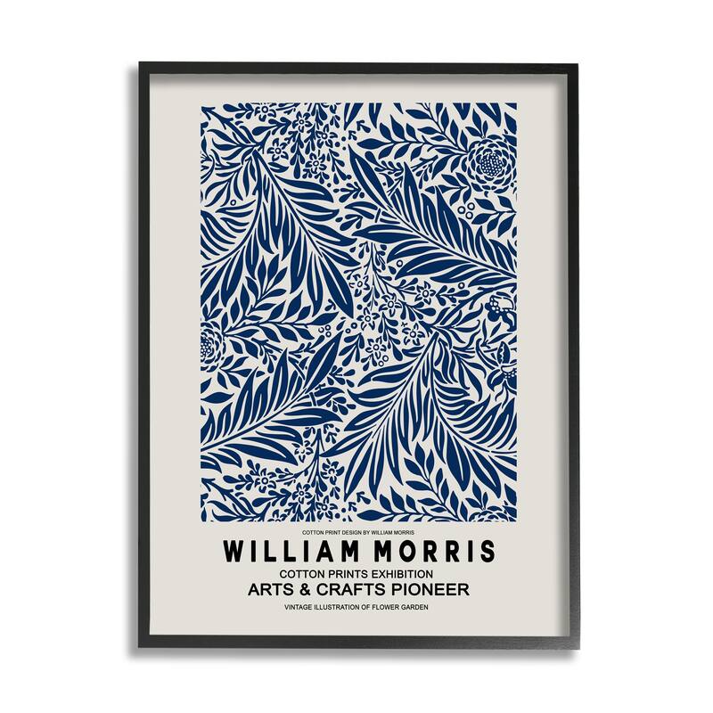Stupell Blue Floral Leaves Botanical Pattern Exhibition Flyer Framed Wall Art