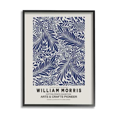 Stupell Blue Floral Leaves Botanical Pattern Exhibition Flyer Framed Wall Art