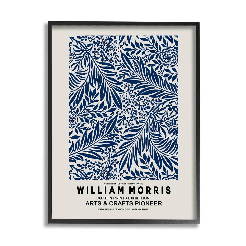 Stupell Blue Floral Leaves Botanical Pattern Exhibition Flyer Framed Wall Art