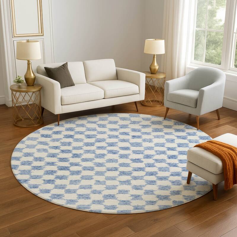 Premium Washable Super Soft Casual Checkered Mayfield Rug - Sky - 8' x 8'