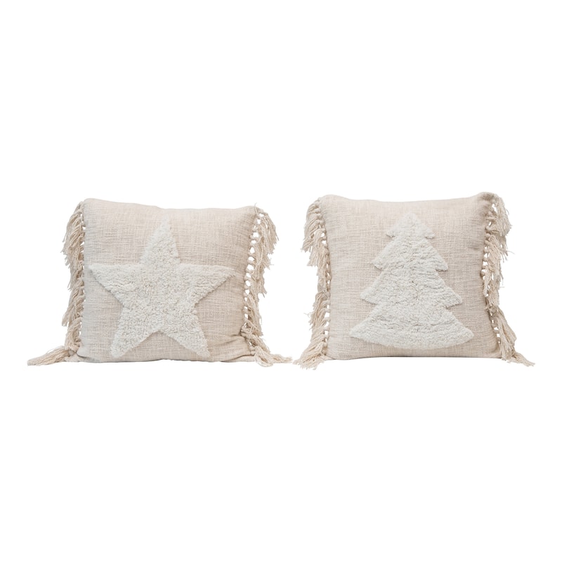 Cotton Blend Punch Hook Pillow, Set of 2