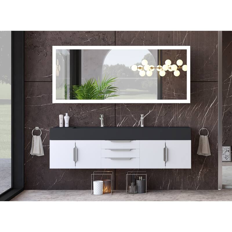 Nile 72" Wall Mounted Bathroom Vanity Set w/ Black Top