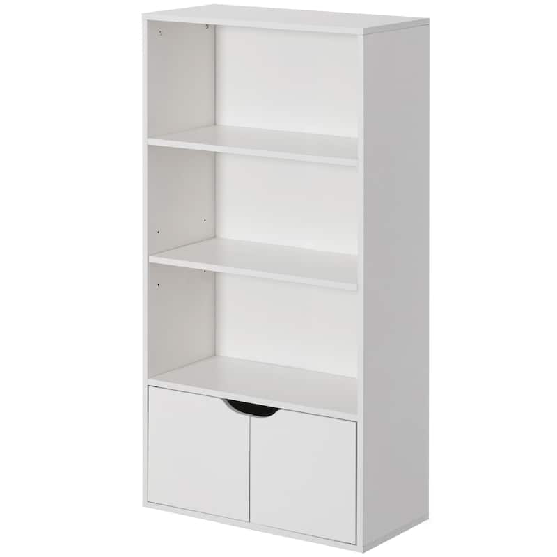 47" White 3 Tier Open Book Shelf with 2 Doors & 1 Adjustable Shelf - Ideal for Home Office, Living Room, Classroom, Study Room - White
