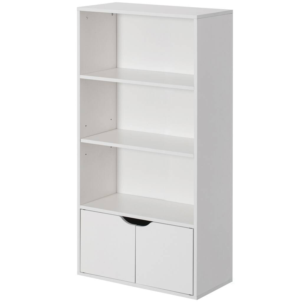 47" White 3 Tier Open Book Shelf with 2 Doors & 1 Adjustable Shelf - Ideal for Home Office, Living Room, Classroom, Study Room